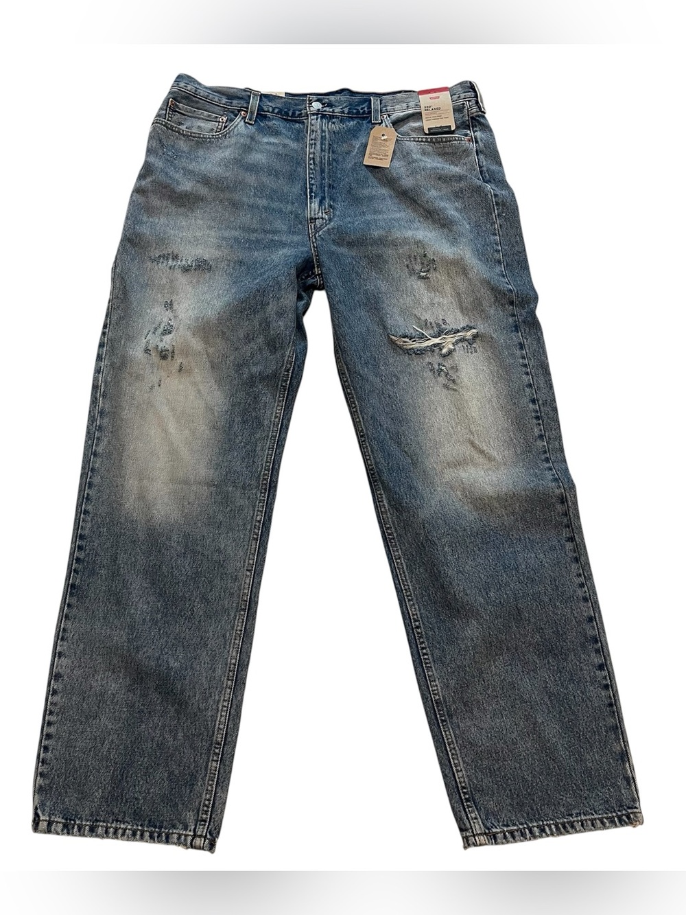 Levis 550 Mens Relaxed Fit Distressed Blue Jeans- Size 42x34 NWT